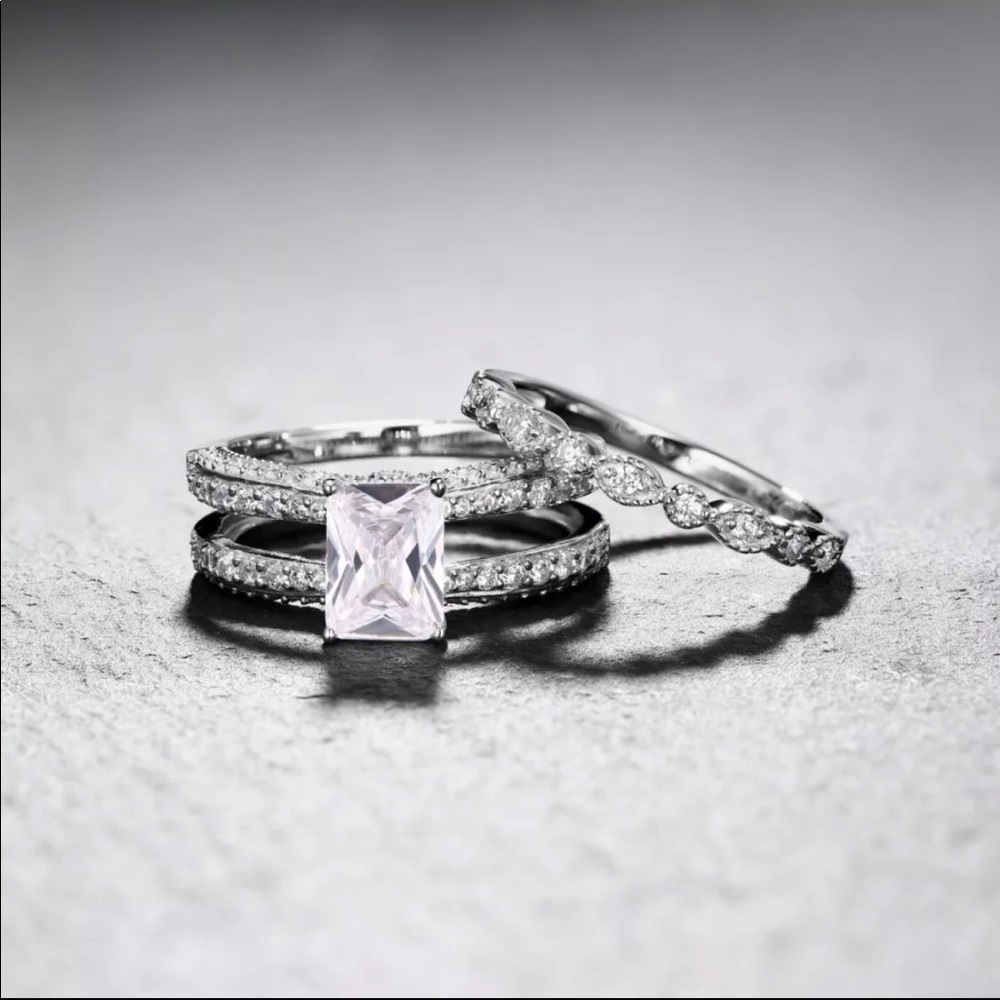 New 2 pc 925 Silver Stackable Diamond Ring 💍 - Picture 5 of 6